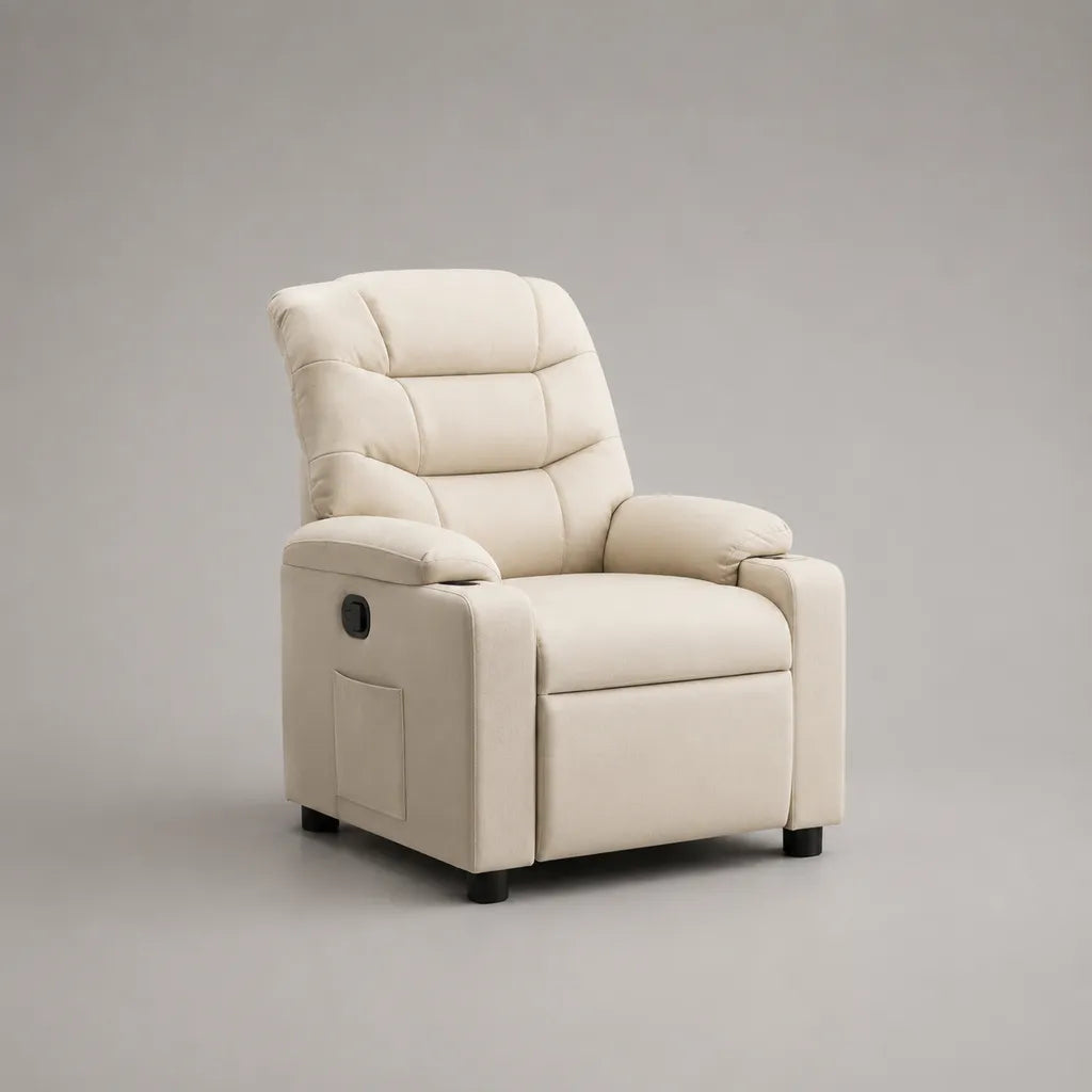 Relaxsessel Hochlehner Fernsehsessel mit manueller Liegefunktion, Fußstütze und PU-Kunstlederbezug, Creme, 76 × 94 × 104 cm