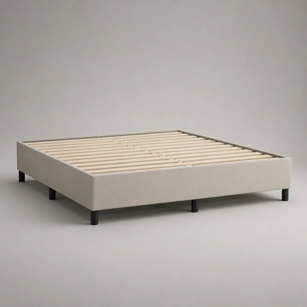 Polsterbett mit Lattenrost aus Kiefernholz und Polyesterbezug, Beige, Liegefläche 160 × 200 cm, Gesamtmaß 168 × 208 × 35 cm