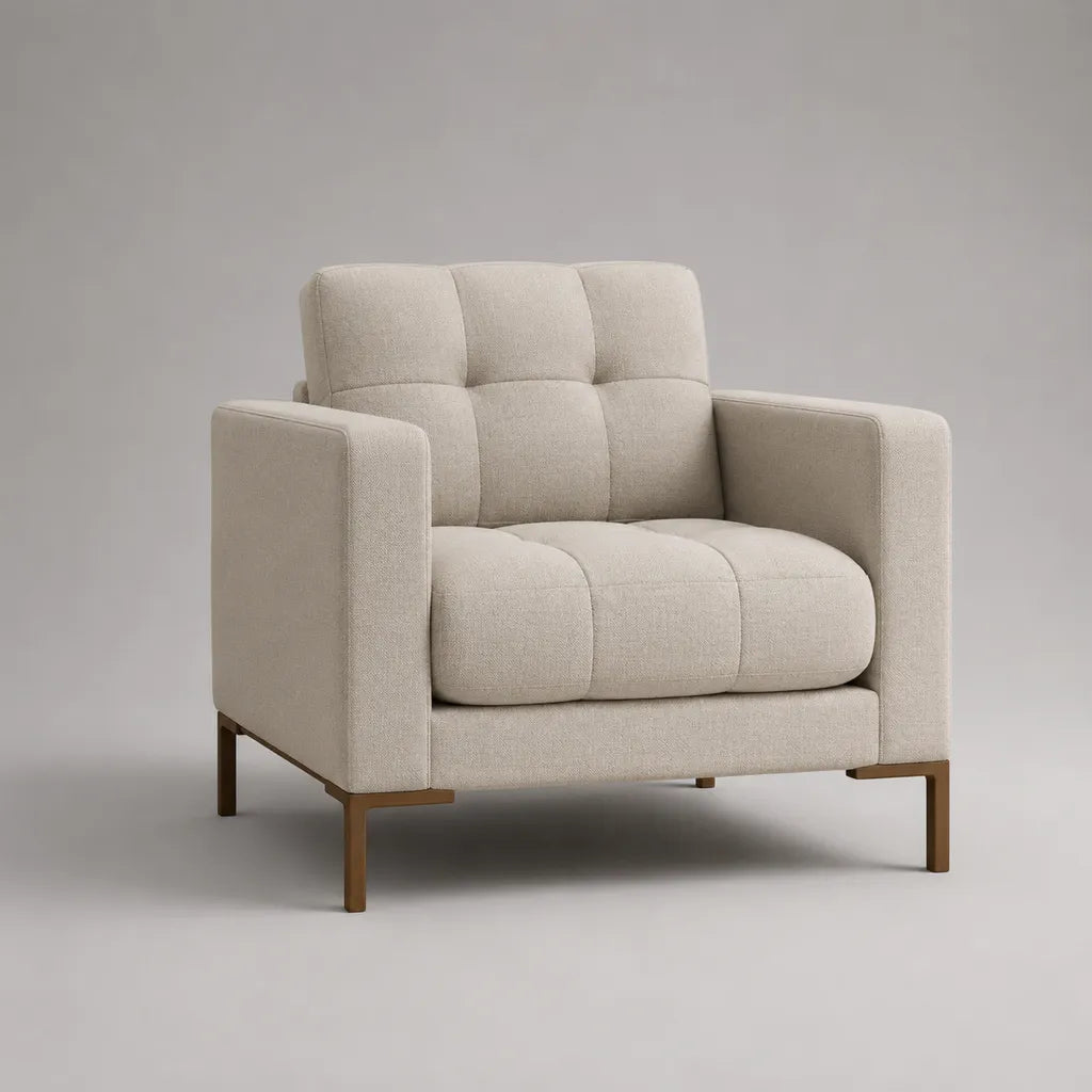 Sessel mit Armlehnen, Polyesterbezug und Stahlbeinen, Beige/Bronzebraun, 86 × 82 × 82 cm (B × T × H)