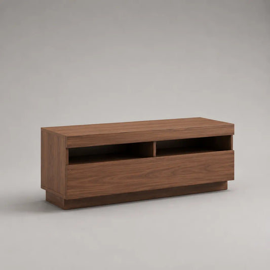TV-Lowboard aus Spanplatte mit Walnussfurnier, 1 Schublade und 2 offenen Fächern, Walnussbraun, 120 × 40 × 55 cm