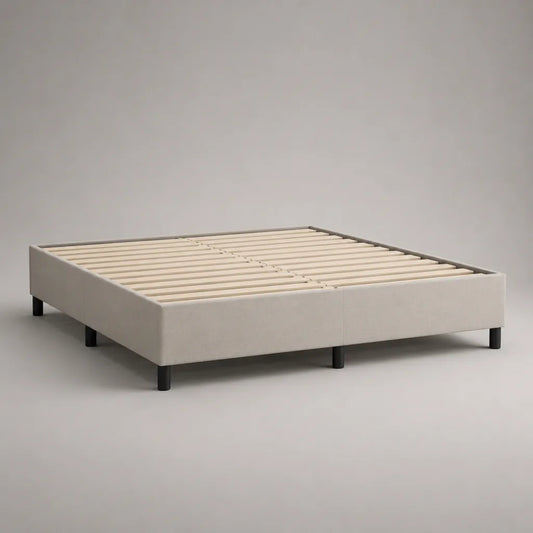 Polsterbett mit Lattenrost aus Kiefernholz und Polyesterbezug, Beige, Liegefläche 160 × 200 cm, Gesamtmaß 168 × 208 × 35 cm