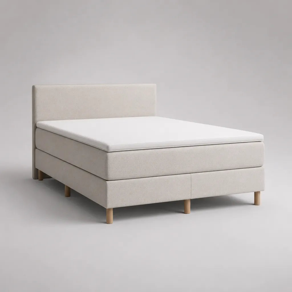 Boxspringbett-Set mit Matratze und Topper, Polyester, Creme/Natur, 160 × 200 cm