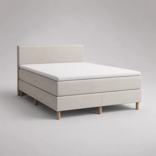 Boxspringbett-Set mit Matratze und Topper, Polyester, Creme/Natur, 160 × 200 cm