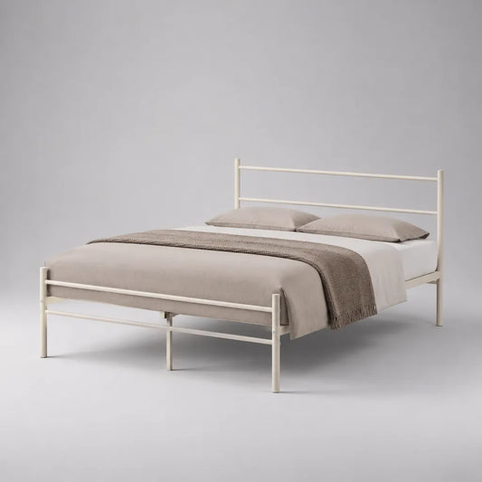 Metallbett Doppelbett aus pulverbeschichtetem Stahl, Cremeweiß, Liegefläche 140 × 200 cm, Gesamtmaß 207 × 146 × 95 cm