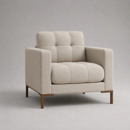 Sessel mit Armlehnen, Polyesterbezug und Stahlbeinen, Beige/Bronzebraun, 86 × 82 × 82 cm (B × T × H)