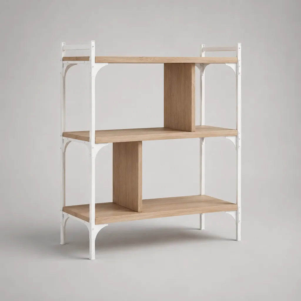 Bücherregal mit 3 Ablagen aus MDF und Stahl, Natur/Weiß, 100 × 35 × 120 cm
