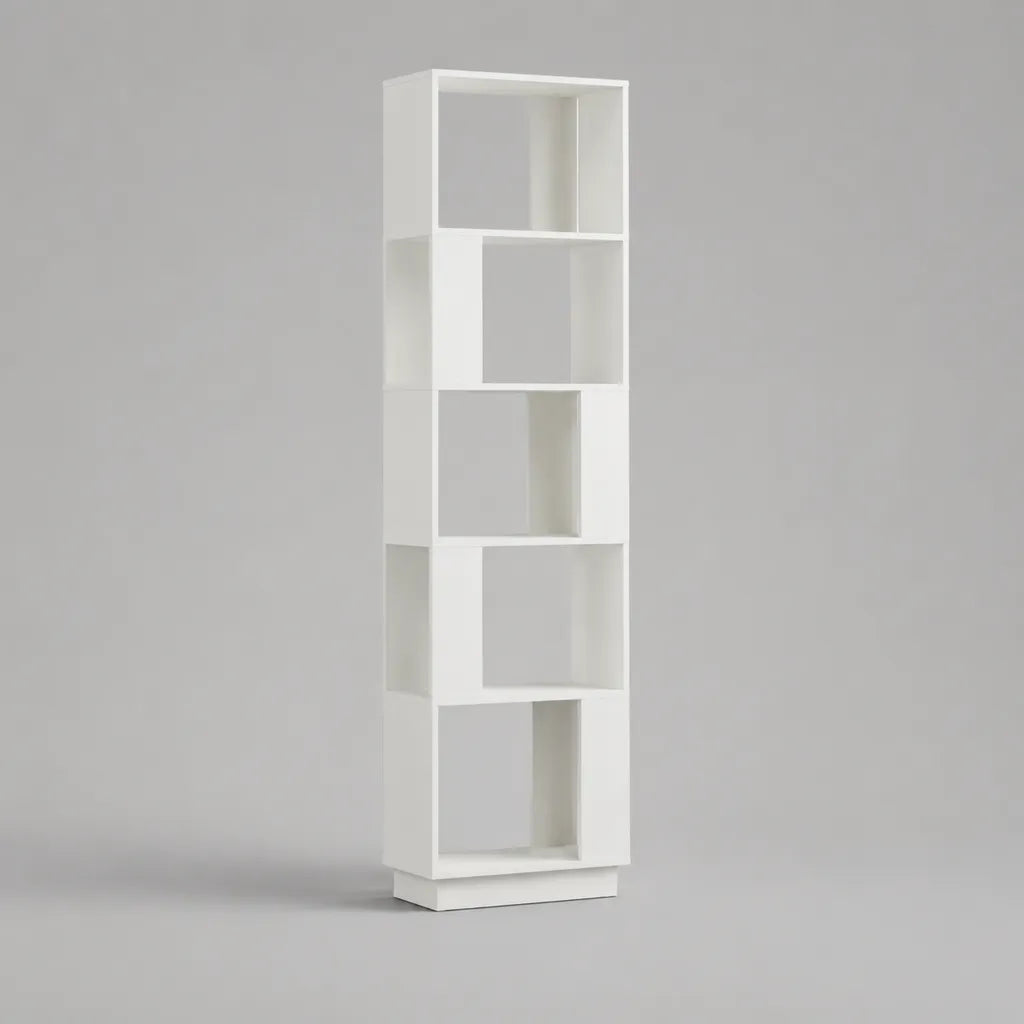 Bücherregal Standregal aus MDF mit 5 offenen versetzten Fächern, Weiß, 180 × 40 × 30 cm