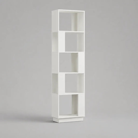 Bücherregal Standregal aus MDF mit 5 offenen versetzten Fächern, Weiß, 180 × 40 × 30 cm