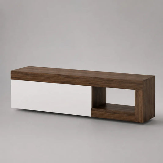 TV-Lowboard aus Spanplatte mit Stauraum und offenem Fach, Walnussbraun/Weiß, 120 × 35 × 40 cm