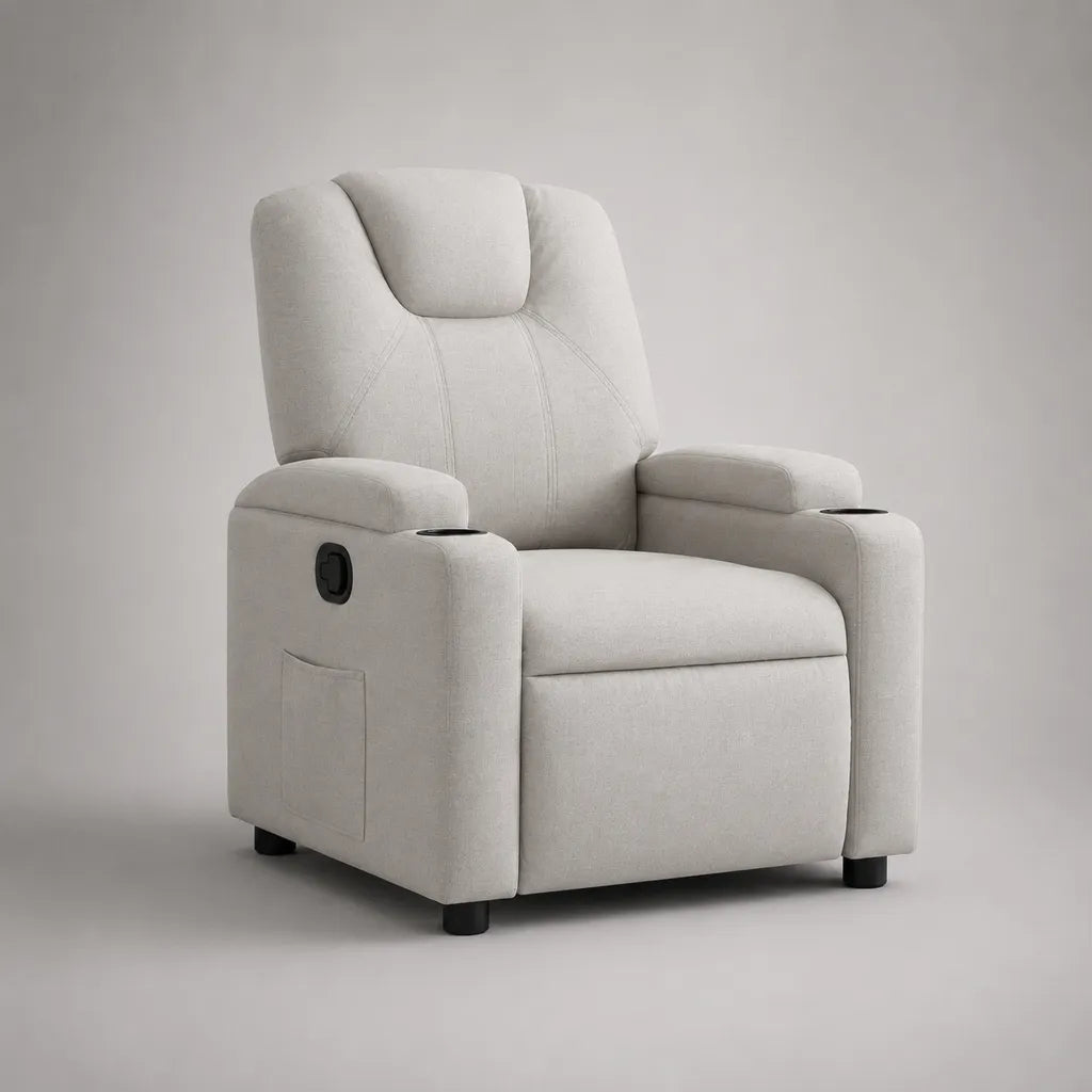 Fernsehsessel Relaxsessel Hochlehner mit manueller Liegefunktion, Polyester, Hellgrau/Schwarz, 90 × 93 × 105 cm