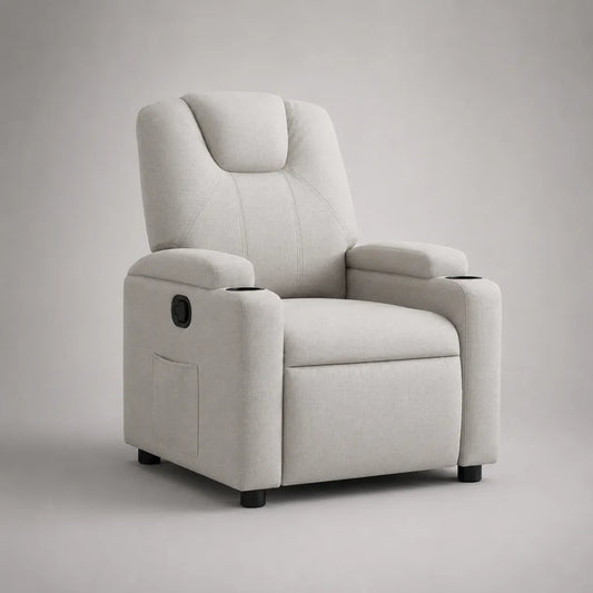 Fernsehsessel Relaxsessel Hochlehner mit manueller Liegefunktion, Polyester, Hellgrau/Schwarz, 90 × 93 × 105 cm